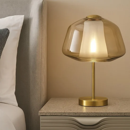 Abat jour da comodino toplight double skin moderna oro vetro ambra