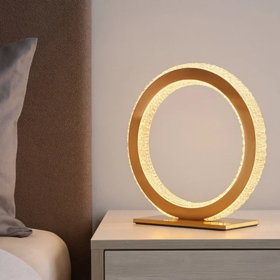 Abat-jour lampada comodino anello oro per camera da letto contemporanea