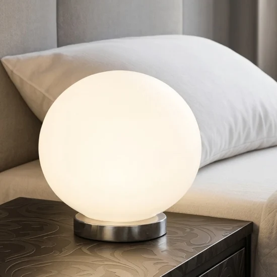 Abat-jour lampada da comodino sfera vetro bianca per camera da letto