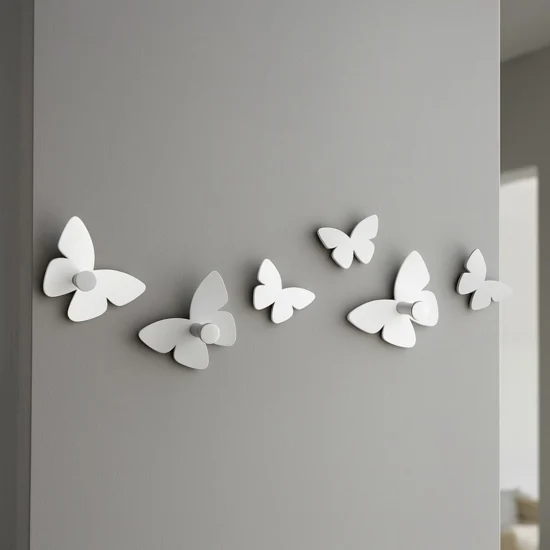 Appendiabiti da parete farfalle bianco grigio 3 ganci