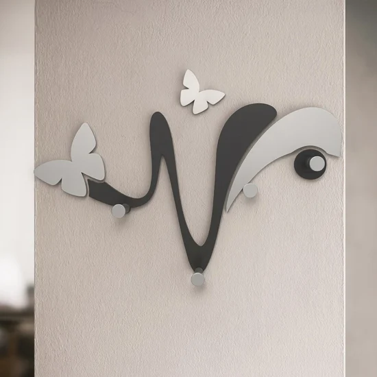 Appendiabiti da parete moderno farfalle legno nero-grigio