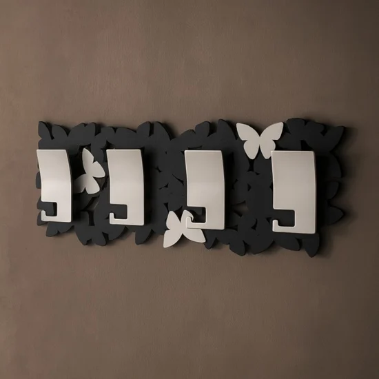 Appendiabiti da parete moderno farfalle legno traforato nero grigio