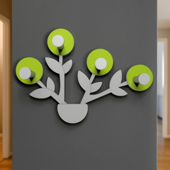 Appendiabiti da parete moderno pianta legno verde mela grigio