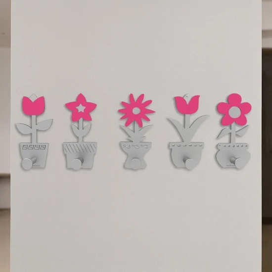 Appendiabiti da parete moderno piantine legno fucsia-grigio