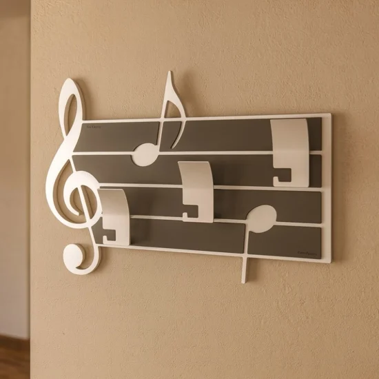 Appendiabiti da parete musicale legno bianco grigio