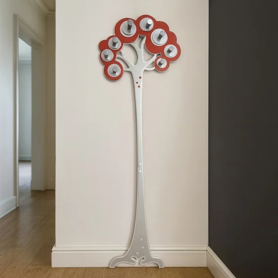 Appendiabiti design moderno da parete legno colore rosso rubino grigio