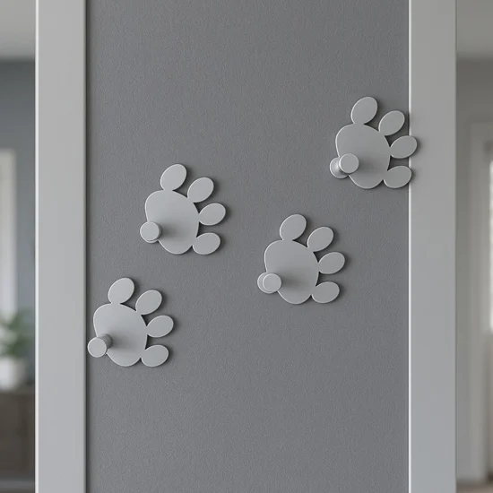 Appendiabiti moderno da parete forma orme legno colore alluminio