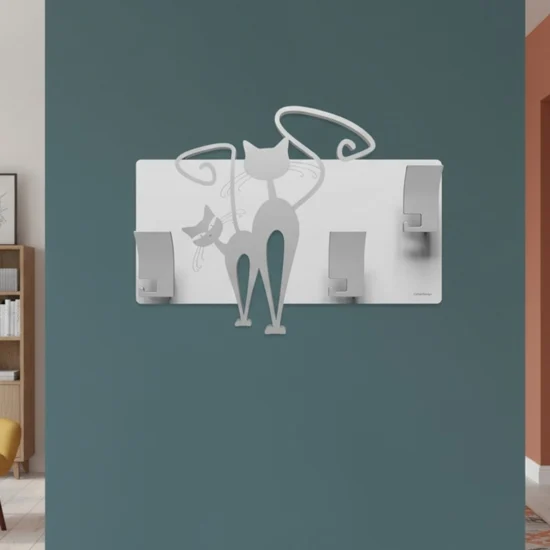 Appendiabiti moderno da parete gatti legno colore alluminio