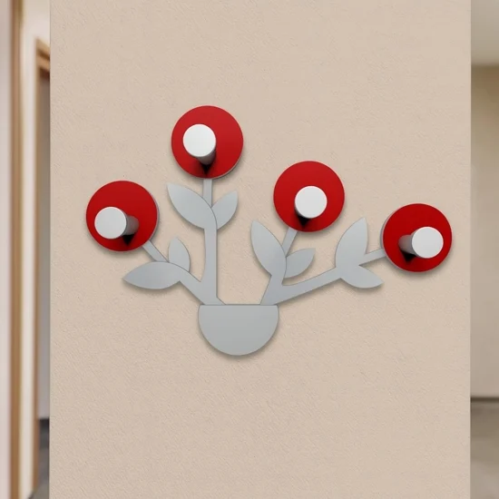 Appendiabiti moderno da parete per ingresso pianta legno rosso rubino grigio