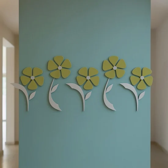 Appendiabiti moderno fiori da parete legno colore verde oliva