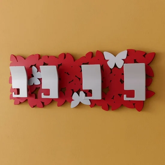 Appendiabiti moderno a parete butterfly legno rosso rubino grigio