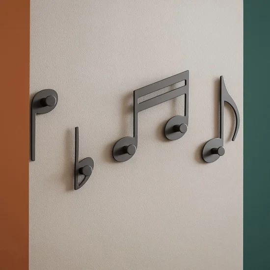 Appendiabiti note musicali a parete colore grigio quarzo per ingresso