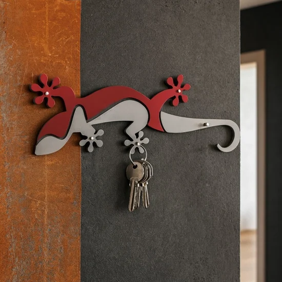 Appendichiavi da parete geko rosso rubino grigio magnetico