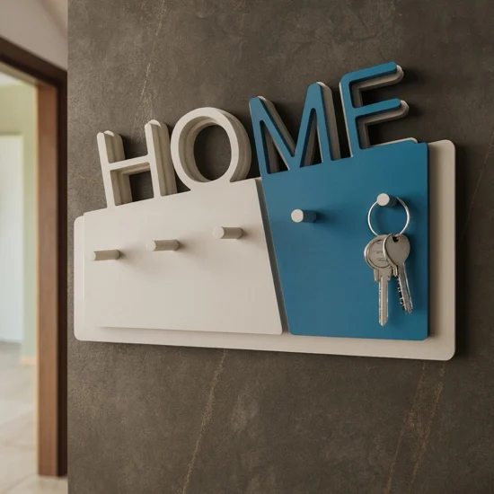 Appendichiavi da parete magnetico design moderno legno bianco blu luce