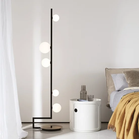 Birds tl1 ideal lux lampada da terra nera oro sfere vetro bianco
