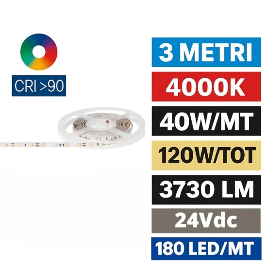 Bobina 3mt strip led 40w-mt 4000k cri90 24v ideal lux