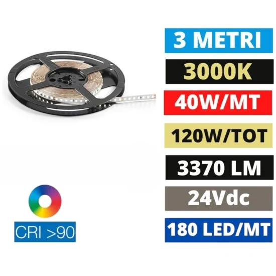 Bobina 3mt strip led alta 40w-mt 3000k cri90 24vdc ideal lux