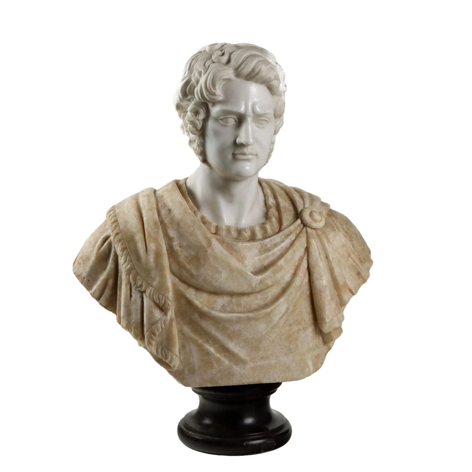 Busto Imperatore Romano in Marmo Bianco e Alabastro Fiorito - Italia Metà XX Secolo