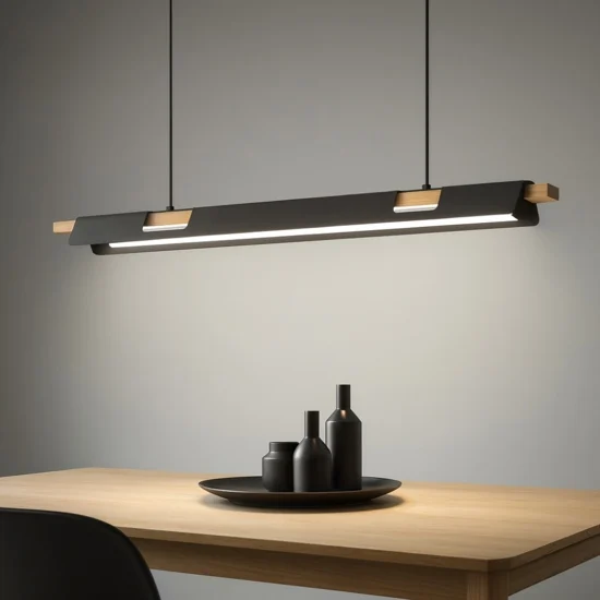 Eglo ermua lampadario nero legno led 3000k dimmerabile per soggiorno