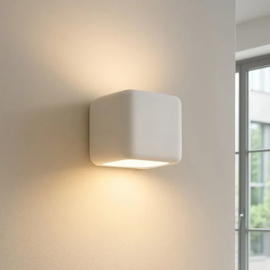 Lampada cubo applique gesso bianco pitturabile