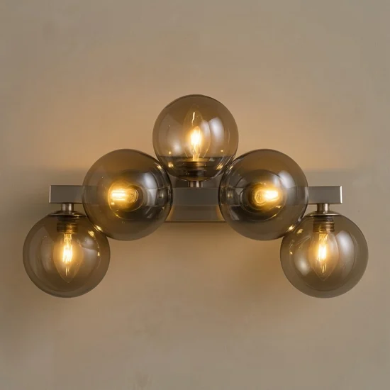 Lampada da parete dallas cromo sfere vetro fume design 5 luci maytoni