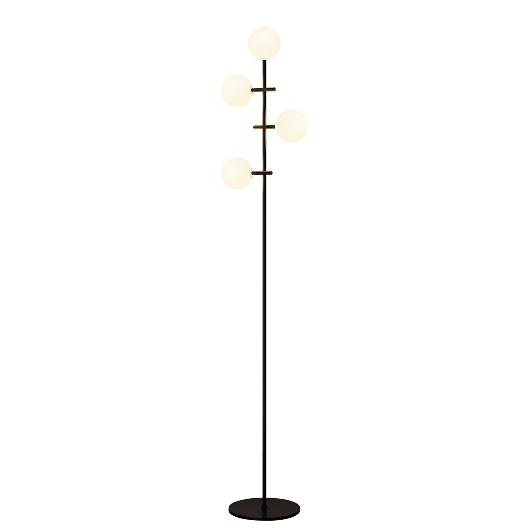 Lampada da Terra MANTRA – CELLAR 7639 Metallo Nero Vetro Bianco a 4 Luci