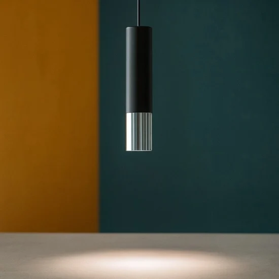 Lampadaa sospensione per isola cilindro nero cromo