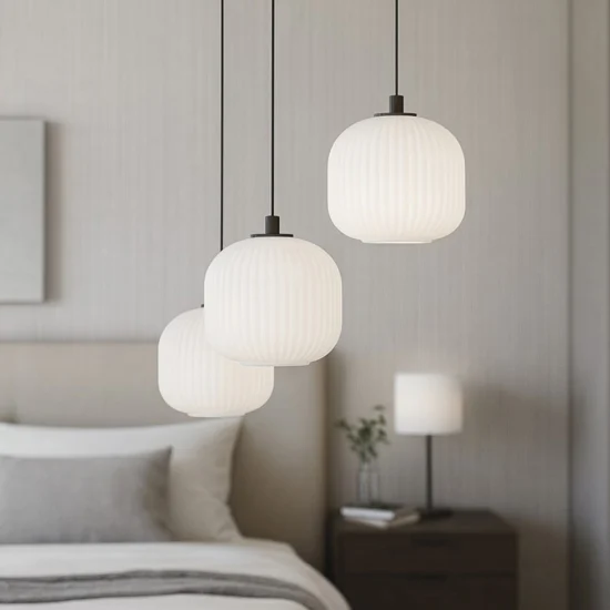 Lampadario camera da letto nero vetri bianchi eglo mantunalle