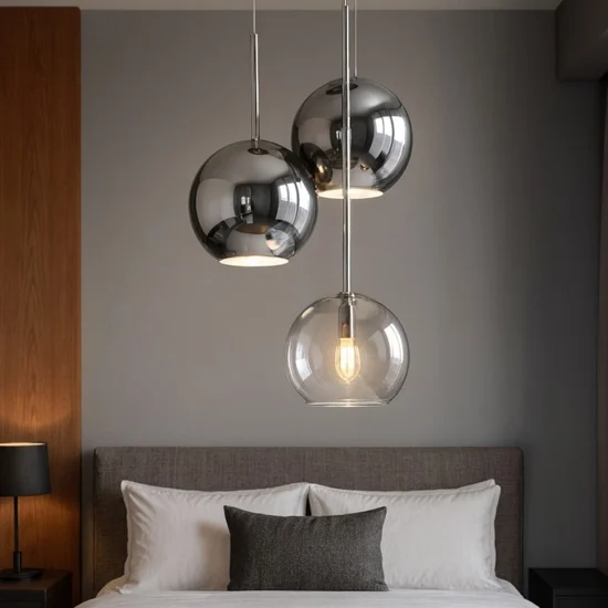 Lampadario camera da letto tre luci cromo trasparente