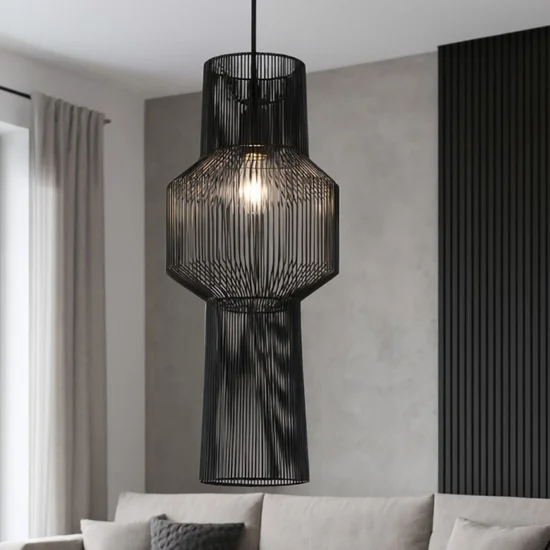 Lampadario fili di tessuto nero design moderno