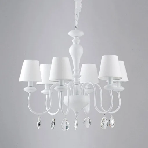 Lampadario In Metallo Bianco Con Cristalli K9 Arthur 6 Luci Fan Europe
