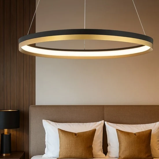 Lampadario per camera da letto cerchio nero oro 33w 3000k dimmerabile