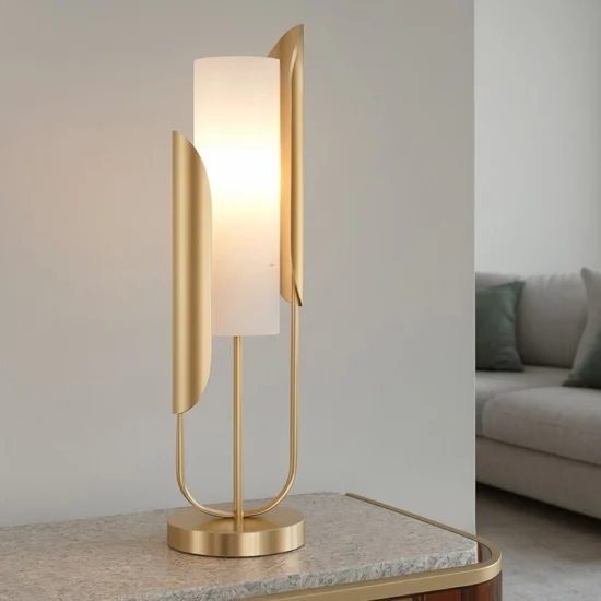 Maytoni lampada da tavolo cipresso oro ottone vetro bianco per salone