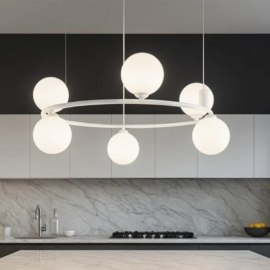 Maytoni lampadario ring per cucina moderna bianco sfere vetro bianco