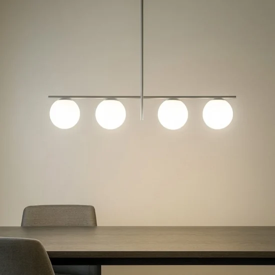 Miloox jugen grande lampadario moderno quattro bocce vetro metallo ottanio