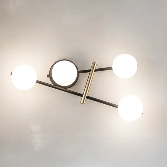 Miloox kika applique moderna nero oro sfere vetro bianco