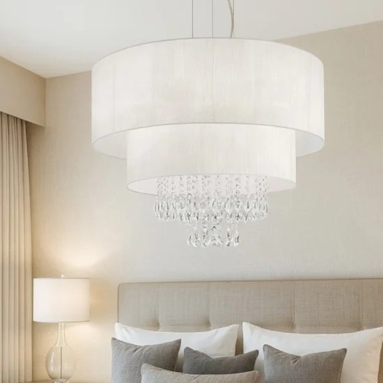 Opera sp6 ideal lux lampadario stanza da letto paralume bianco con cristalli