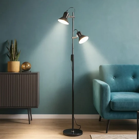 Polly pt2 ideal lux piantana nera da lettura due luci orientabili