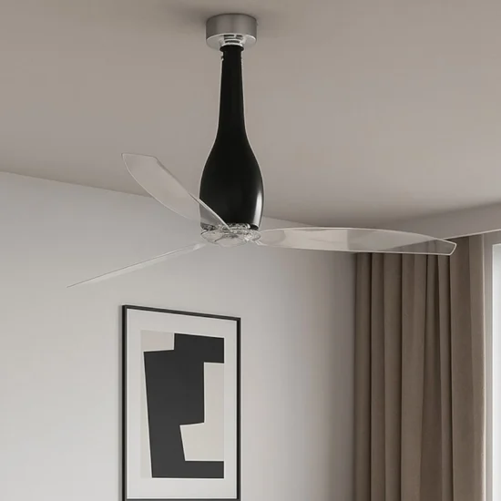 Ventilatore da soffitto di vetro nero pale trasparenti 17mq