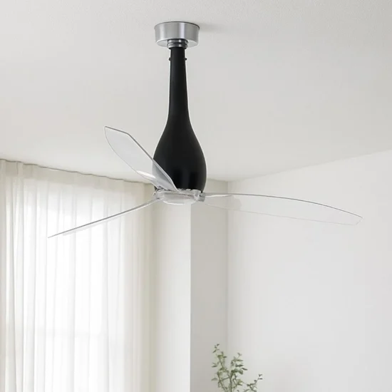 Ventilatore da soffitto silenzioso in vetro nero 17mq