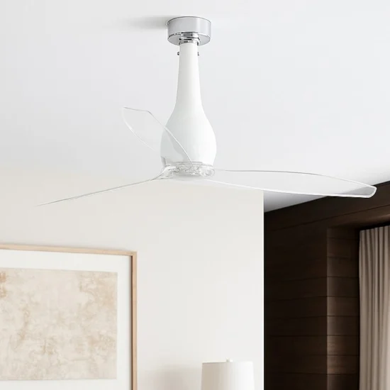 Ventilatore di vetro bianco da soffitto pale trasparenti 17mq