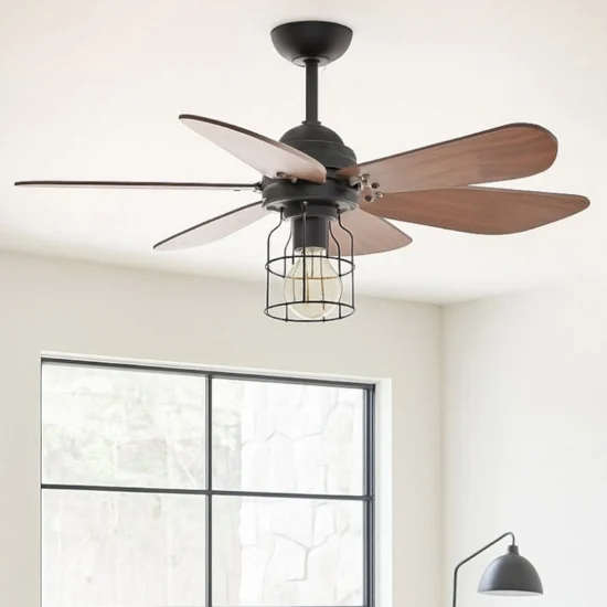 Ventilatore marrone a pale da soffitto con luce 13mq industriale