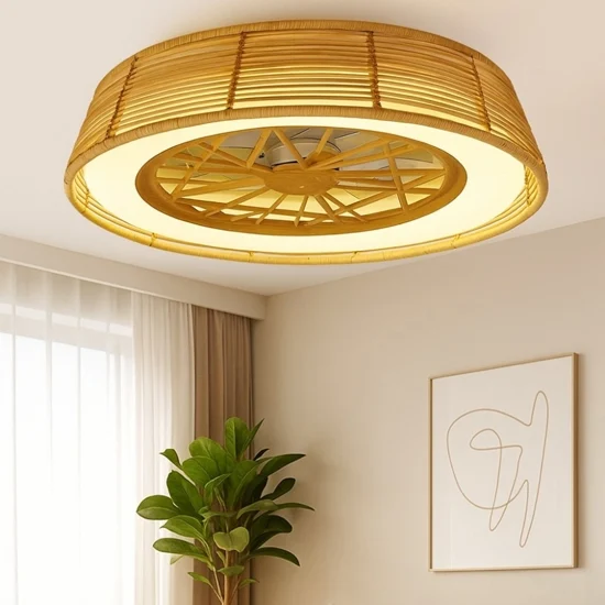 Ventilatore a plafoniera da soffitto in rattan con luce 20mq con telecomando