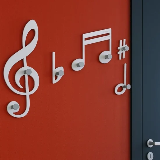 Verdi appendiabiti da parete note musicali legno bianco